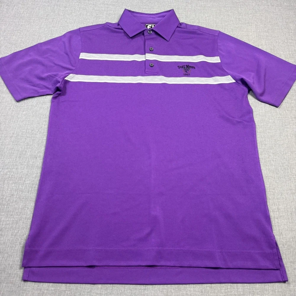 FootJoy Polo Shirt Mens L Purple Short Sleeve Striped Polyester‎ Collared Golf